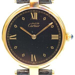 Cartier 925 Must Band Valmeyer LM Black Dial Quartz Leather